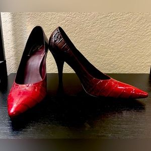 J Vincent red croc patent leather heels